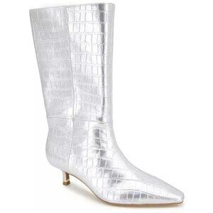 KENNETH COLE New York Womens Meryl Kitten Heel Boots Silver Croco 8.5 M